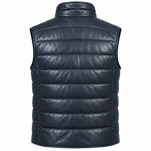 Men’s Blue Sheepskin Leather Puffer Vest | Quilted Vest