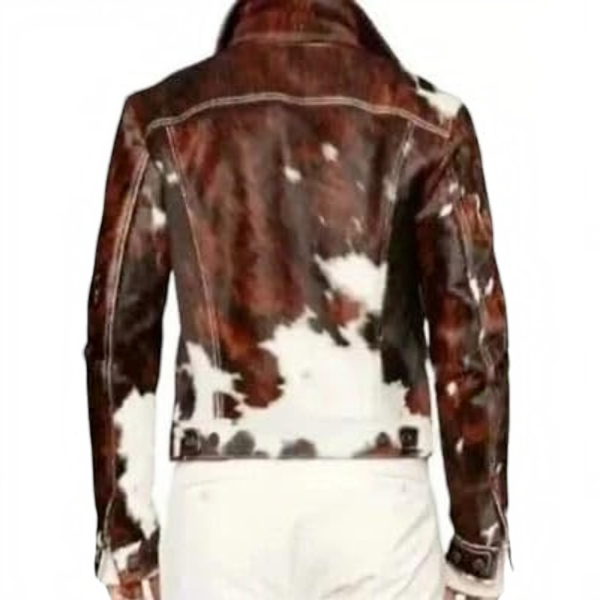 Cow print leather jacket on a white background