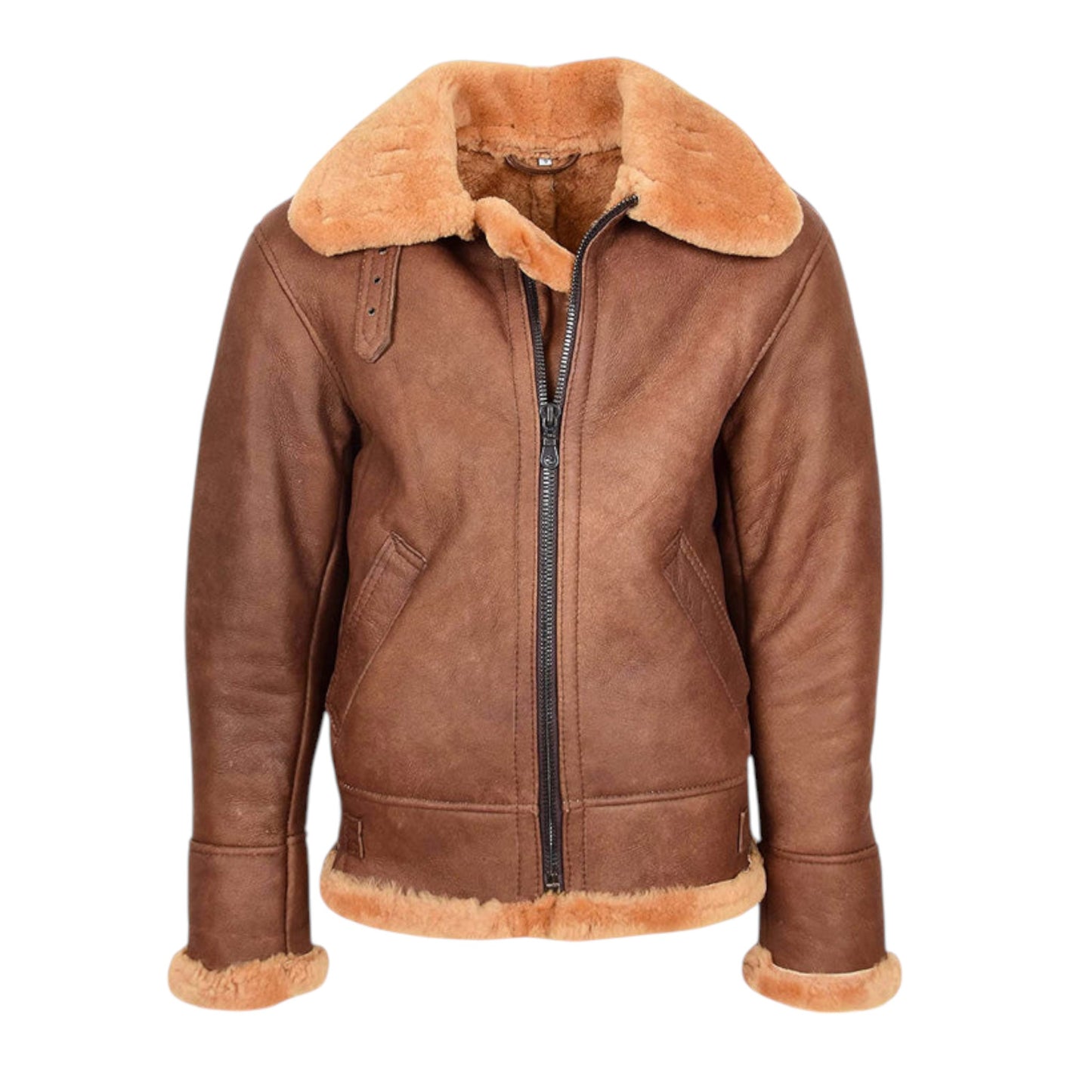 Men’s Brown B3 Shearling Sheepskin Aviator Leather Jacket