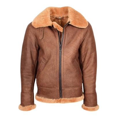 Men’s Brown B3 Shearling Sheepskin Aviator Leather Jacket