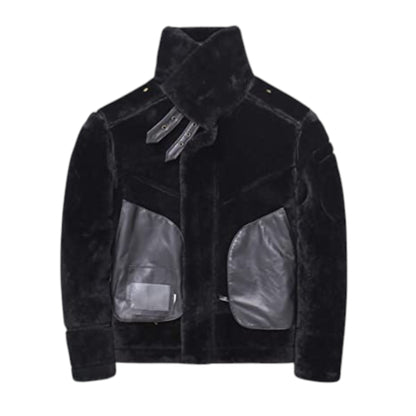 Men’s Black Shearling Aviator Leather Jacket Winter Biker Pilot Coat