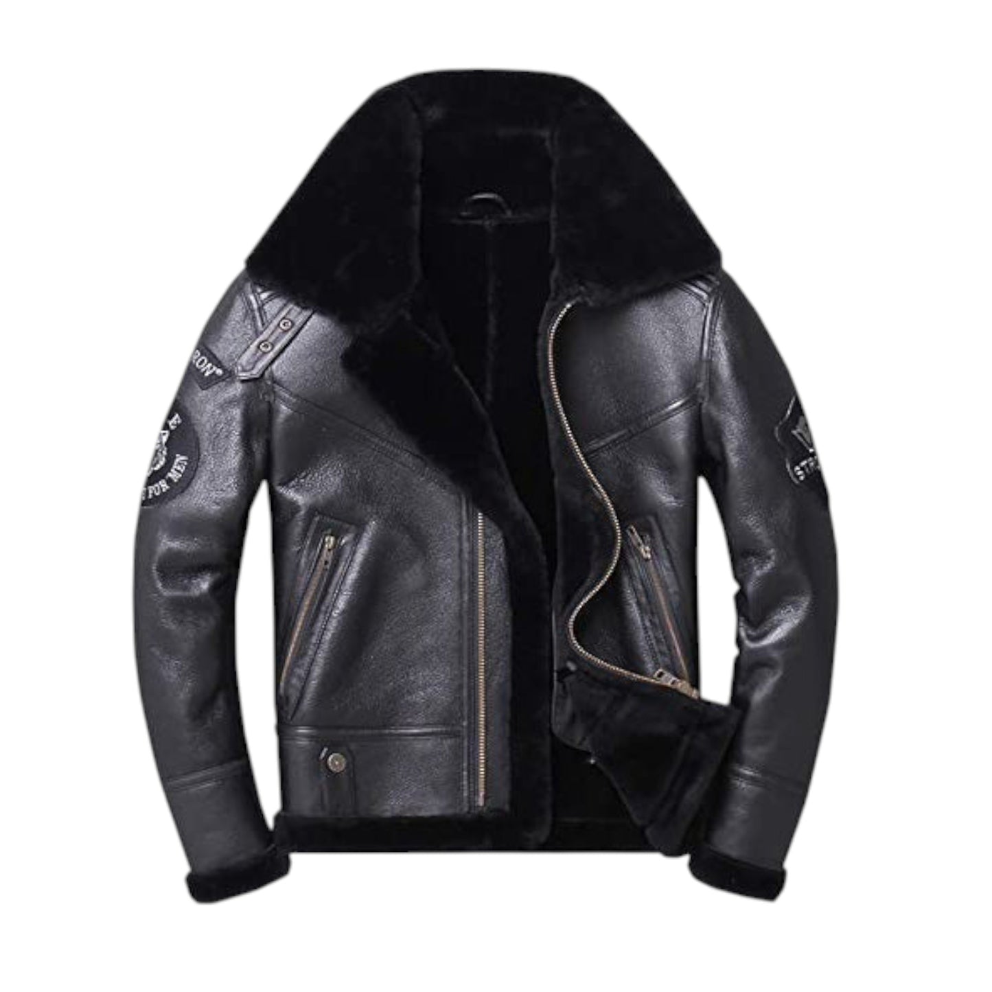 Men’s Black Shearling Aviator Leather Jacket Winter Biker Pilot Coat