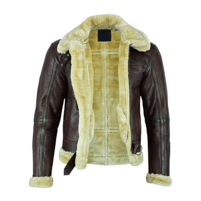 Men’s Brown Shearling Aviator Winter Leather Bomber Jacket