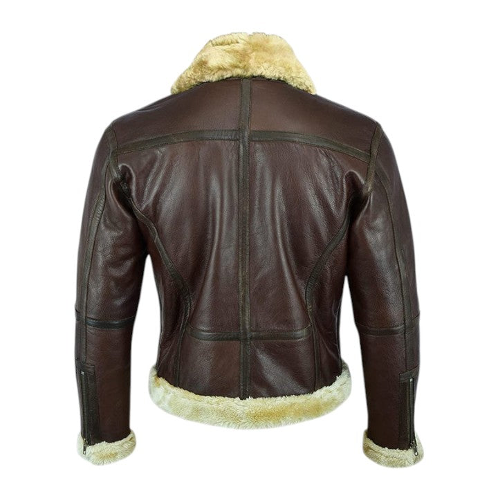 Men’s Brown Shearling Aviator Winter Leather Bomber Jacket