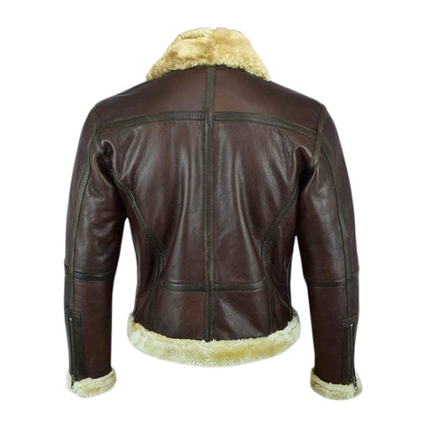 Men’s Brown Shearling Aviator Winter Leather Bomber Jacket