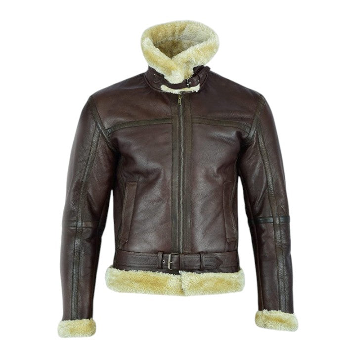 Men’s Brown Shearling Aviator Winter Leather Bomber Jacket