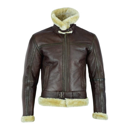 Men’s Brown Shearling Aviator Winter Leather Bomber Jacket