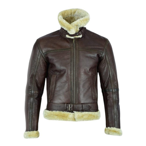 Men’s Brown Shearling Aviator Winter Leather Bomber Jacket