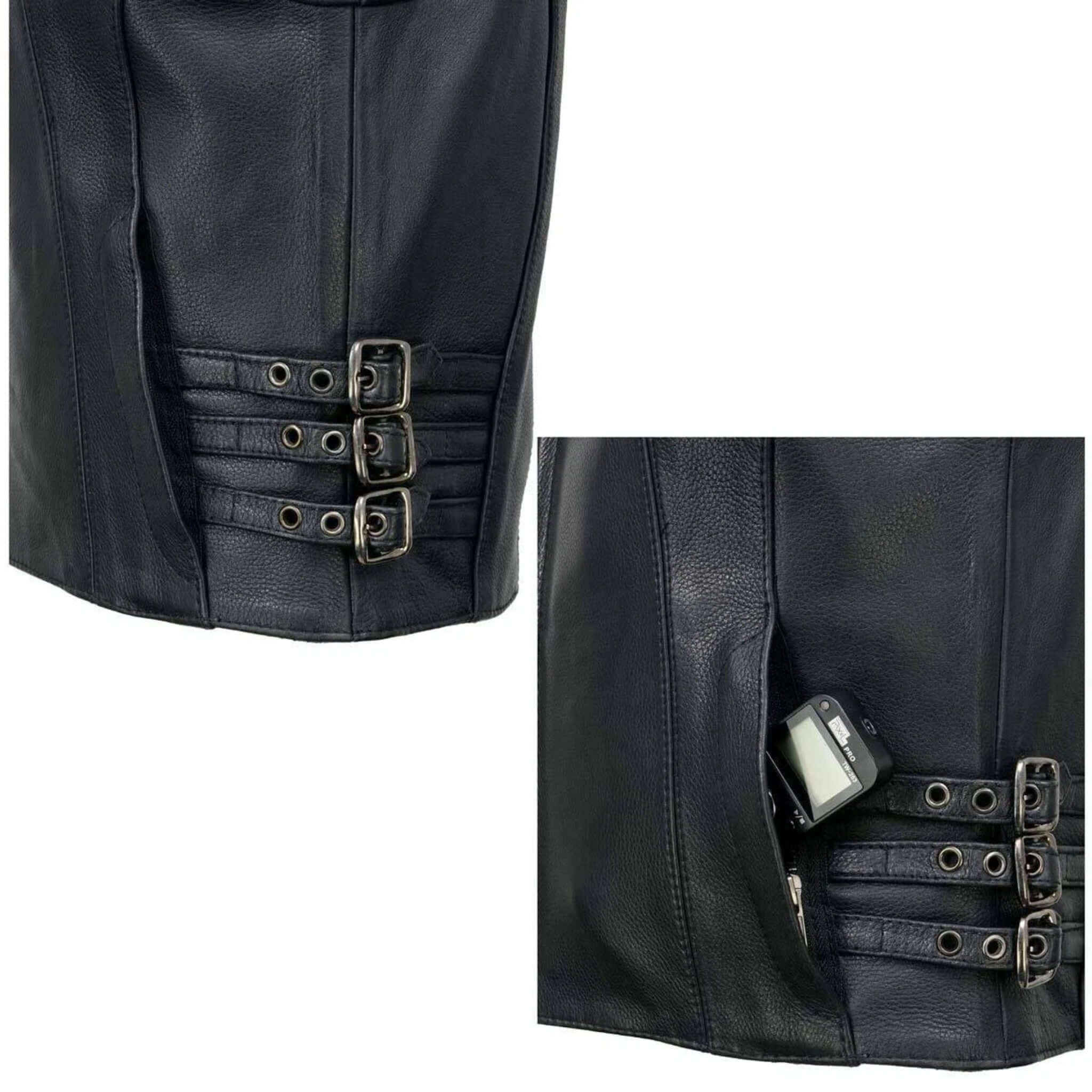 Women’s Motorcycle Rider Vest Soft Leather with Side Buckles