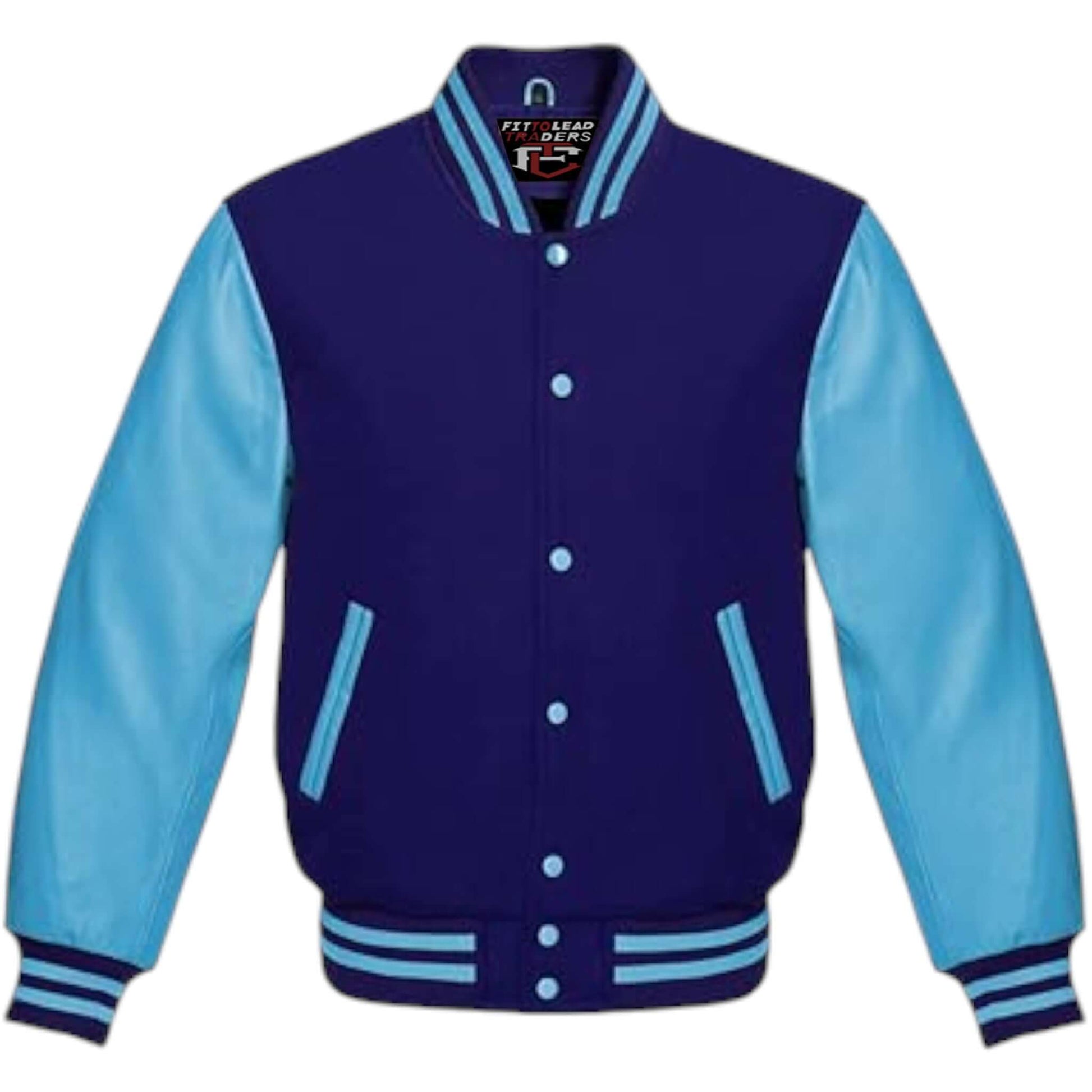 Multicolor Wool Varsity Jacket Genuine Sky Leather Sleeves