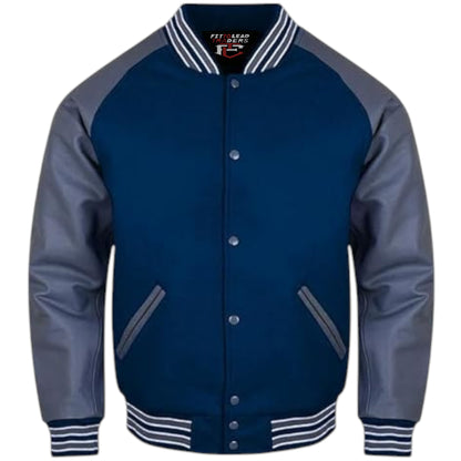 Letterman Varsity Jacket Wool Body with Grey Leather Sleeves