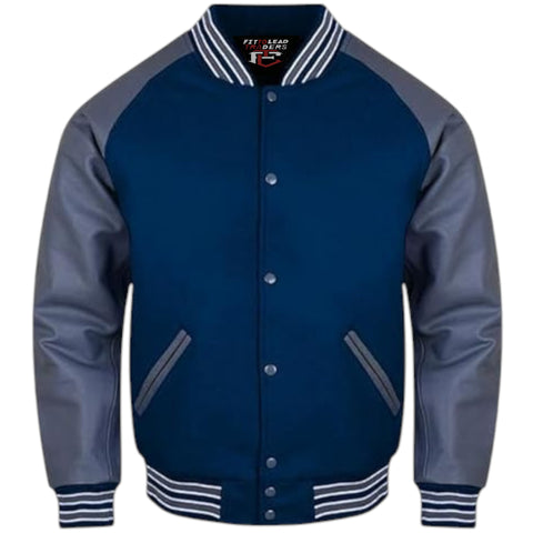 Multi Color Varsity Jacket Unisex – Wool Body Grey Leather Sleeves