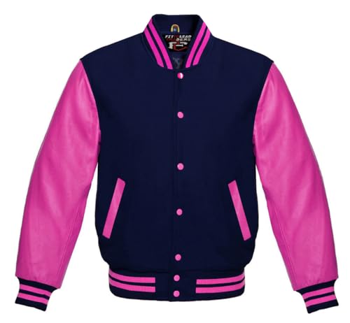 Hot Pink Leather Varsity Baseball Jacket Premium Wool Blend