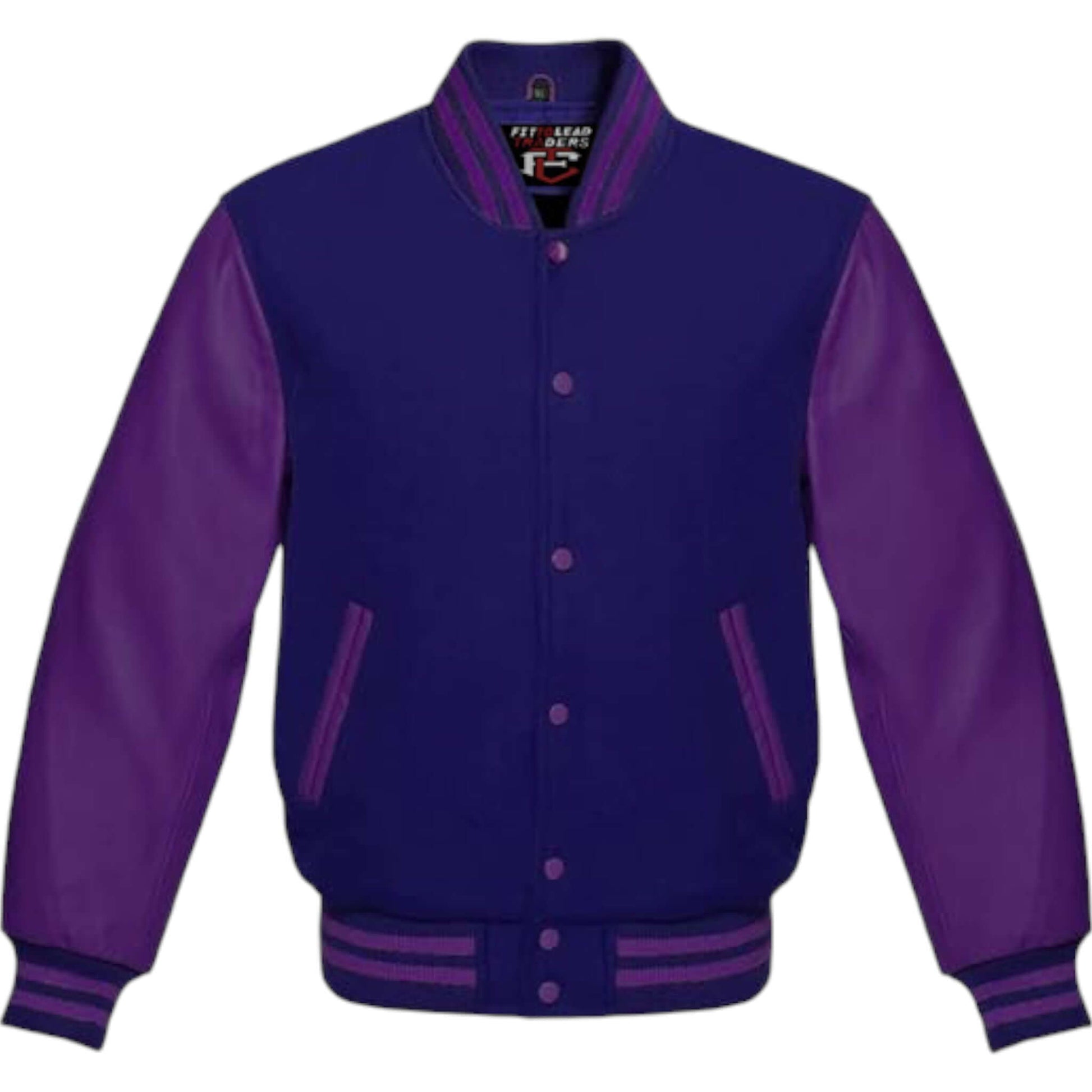 Premium Varsity Jacket Wool Body with Purple Leather Sleeves