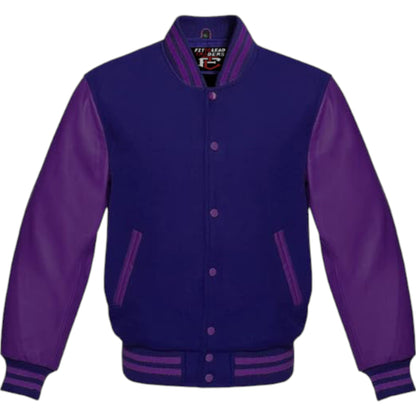 Premium Varsity Jacket Purple Leather Sleeves Classic College Bomber Style