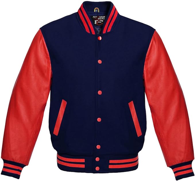 Classic Varsity Jacket Wool Body with Red Leather Sleeves