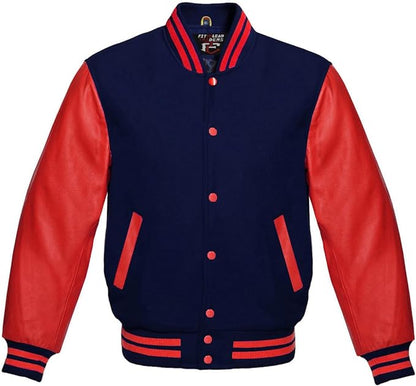 Varsity Letterman Wool Body with Red Leather Sleeves Jacket
