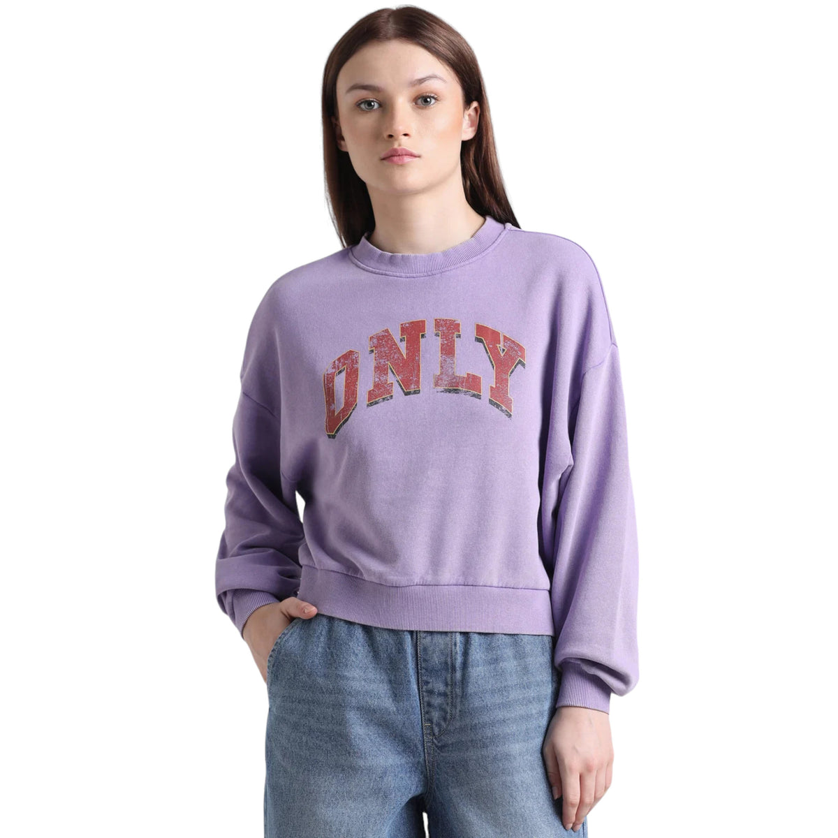 Acid-Wash Crewneck Sweatshirt Purple Oversized & Comfortable