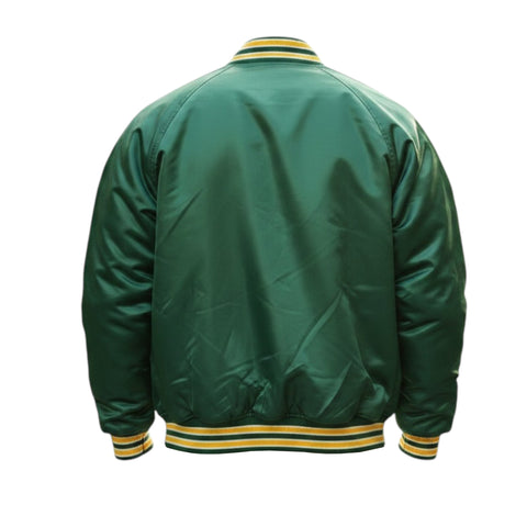 Green jacket with yellow accents on a white background