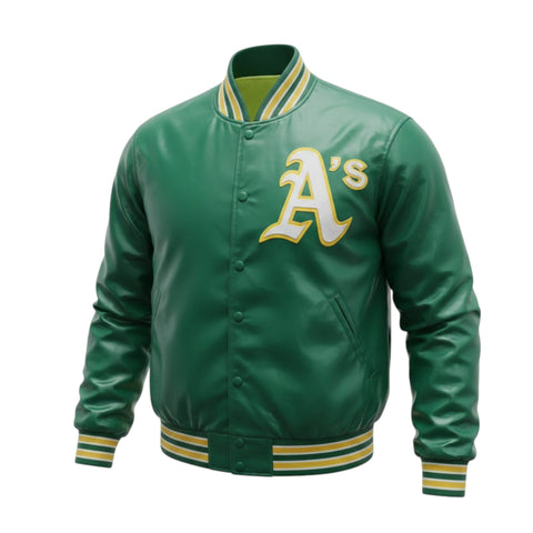 Green jacket with a logo on a white background