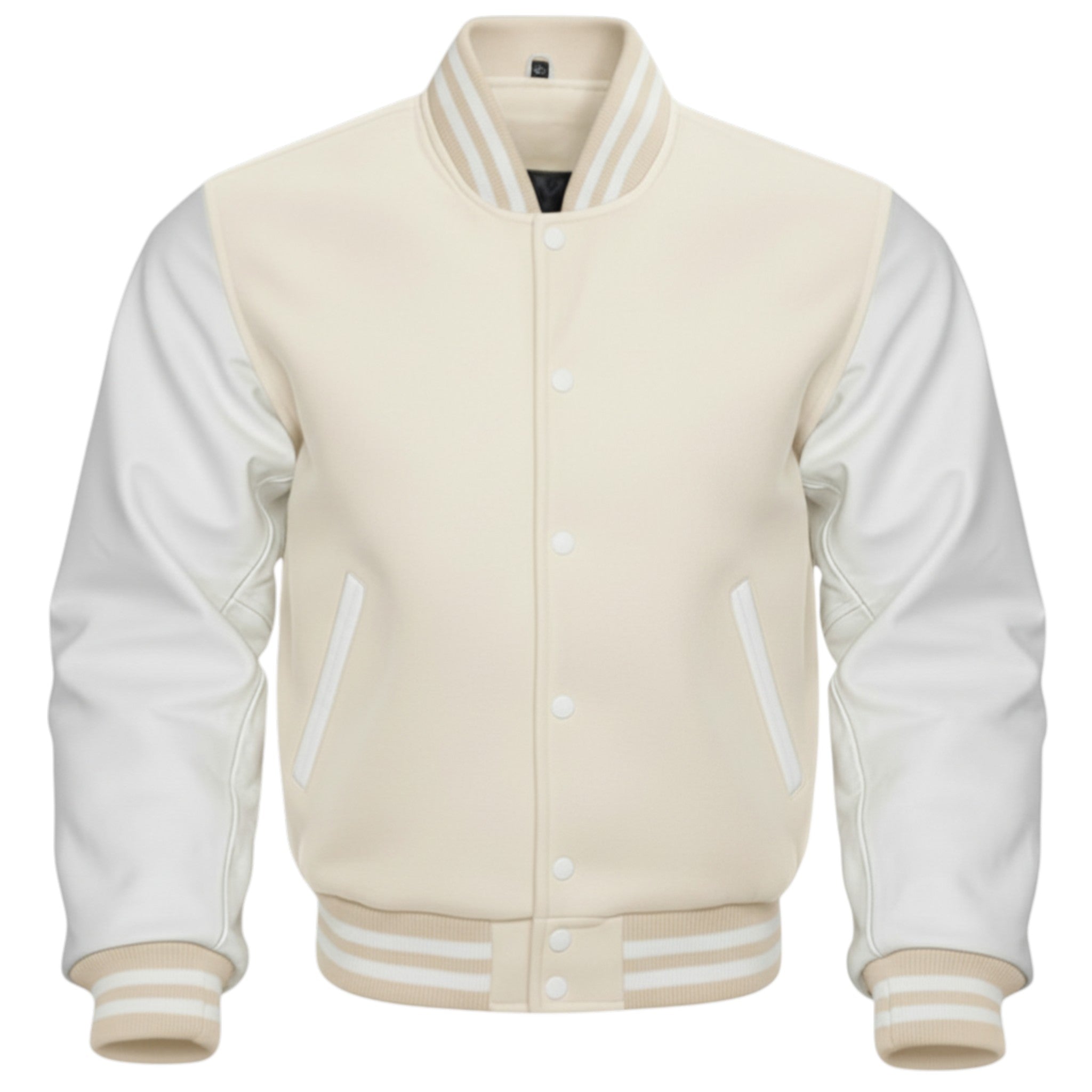 Off-White and white varsity jacket on a white background