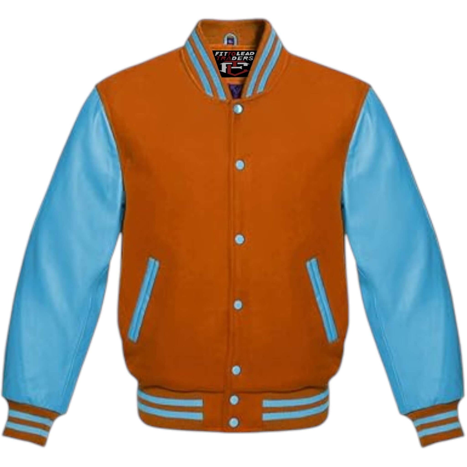 Multicolor Wool Varsity Jacket Genuine Sky Leather Sleeves