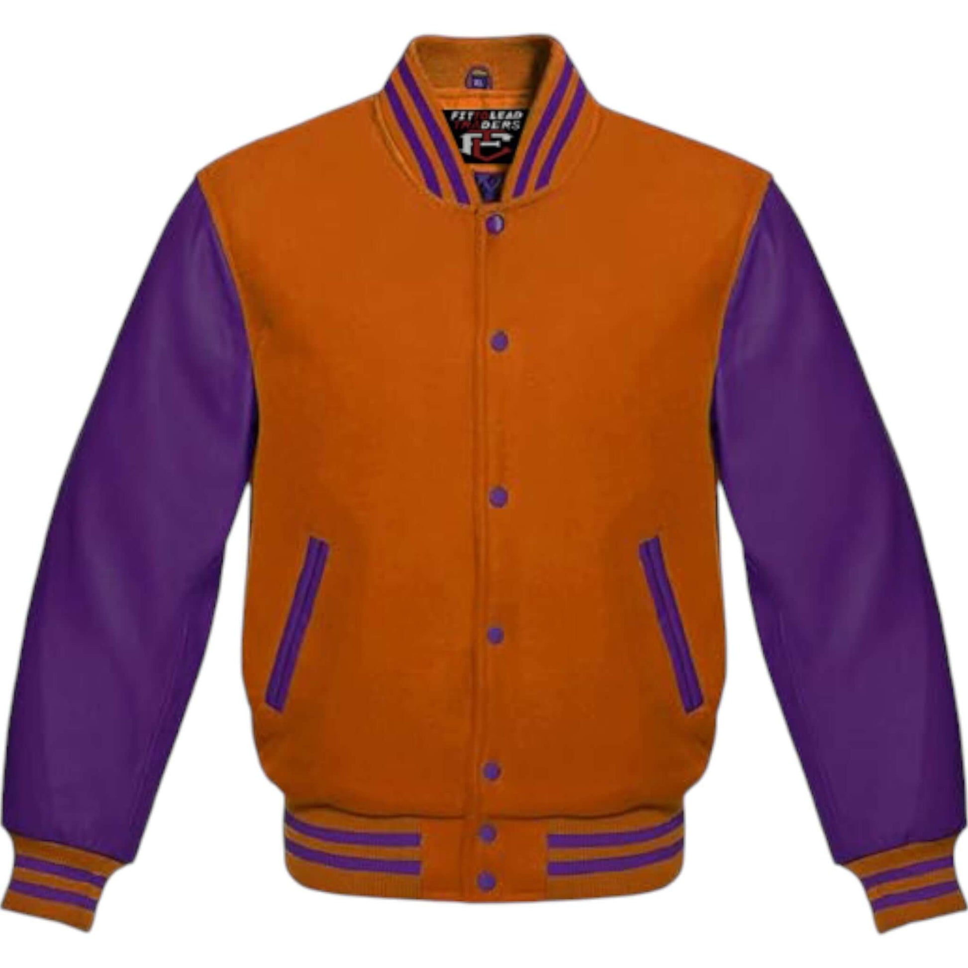 Premium Varsity Jacket Wool Body with Purple Leather Sleeves