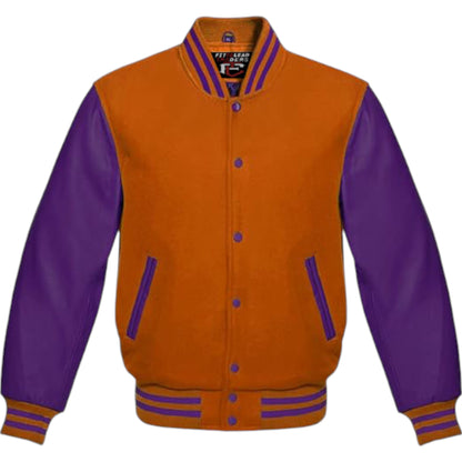 Premium Varsity Jacket Purple Leather Sleeves Classic College Bomber Style
