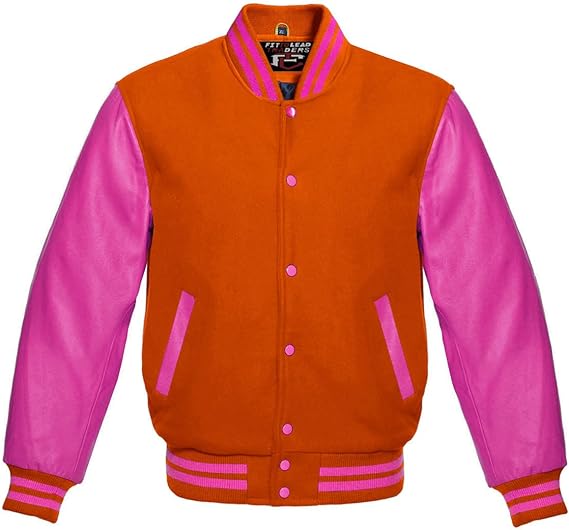 Hot Pink Leather Varsity Baseball Jacket Premium Wool Blend