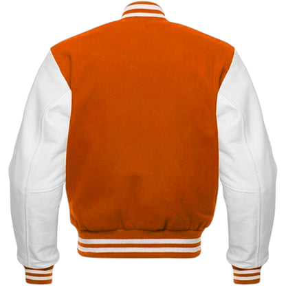 Orange & White Unisex Varsity Jacket Classic Letterman Style