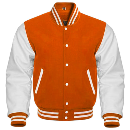 Orange & White Unisex Varsity Jacket Classic Letterman Style