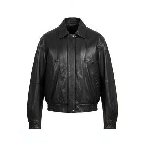 Oversized Vintage Leather Bomber Jacket Women 90s Style
