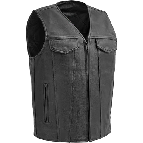Premium Men Club Black Leather Vest with Zipper