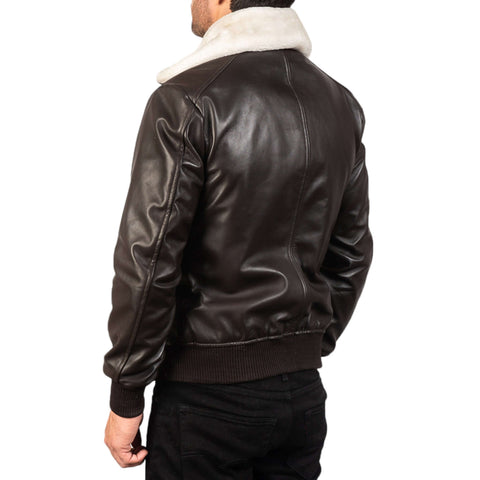 Premium Men Dark Brown Leather Bomber Jacket Classic Style