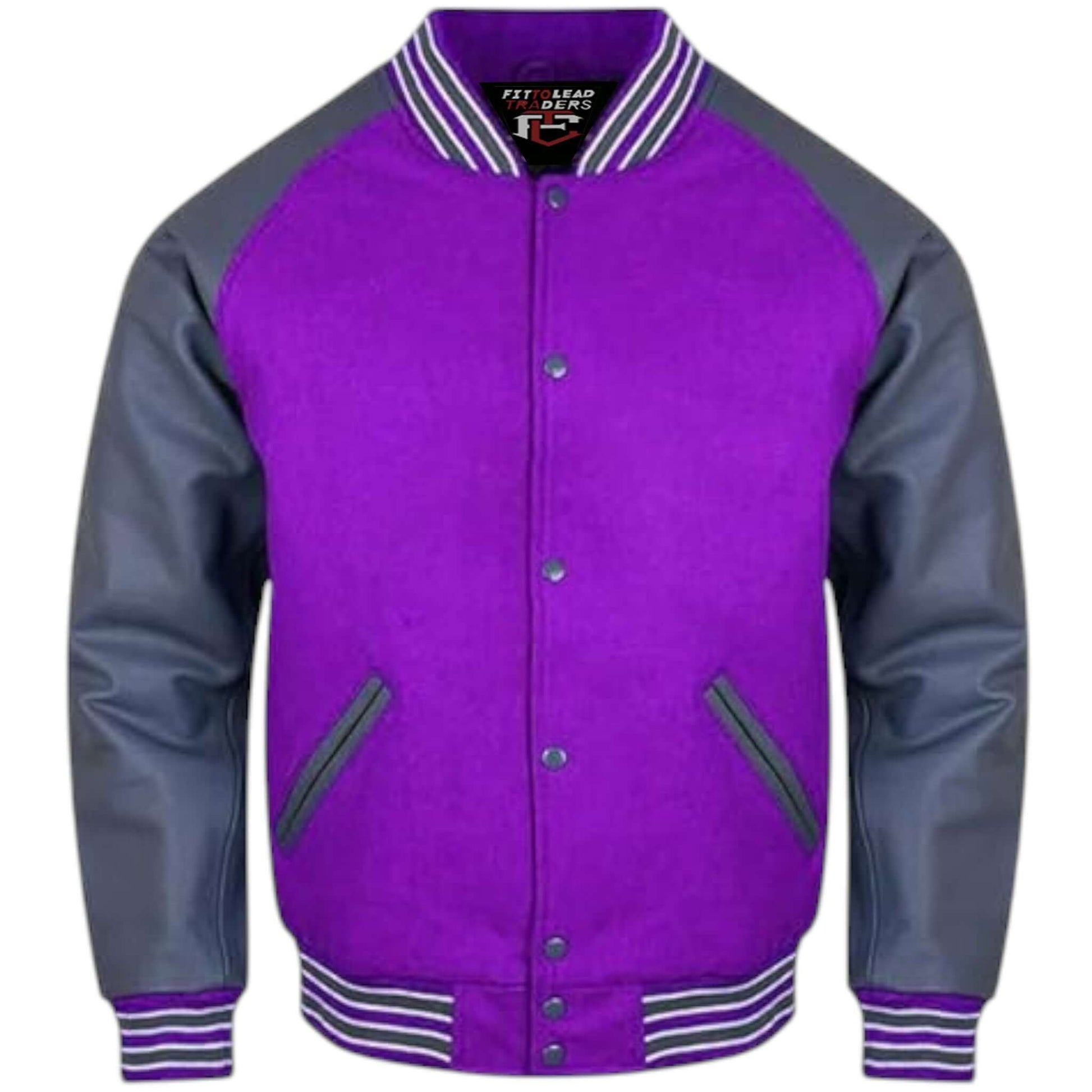 Letterman Varsity Jacket Wool Body with Grey Leather Sleeves