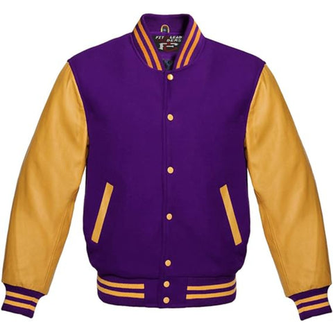 Modern Wool Bomber Jacket Gold Leather Sleeves Stylish Wear