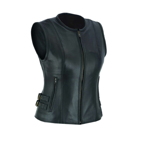 Real Cowhide Leather Vest for Women Classic Biker Style