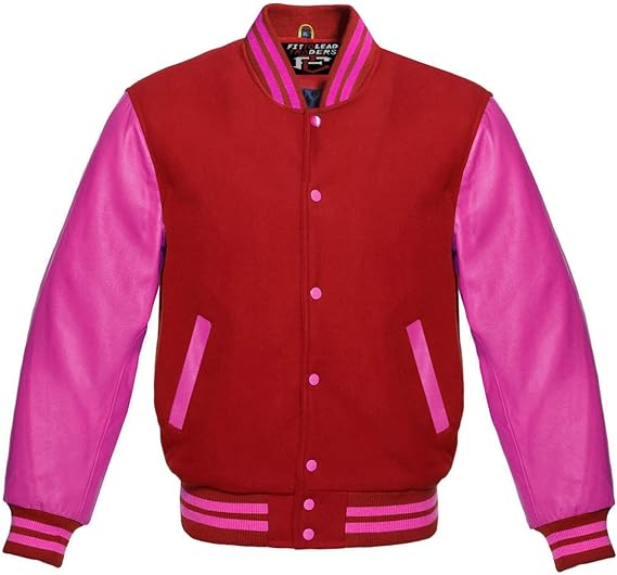 Hot Pink Leather Varsity Baseball Jacket Premium Wool Blend