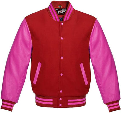 Premium Varsity Baseball Letterman Jacket Wool & Hot Pink Leather