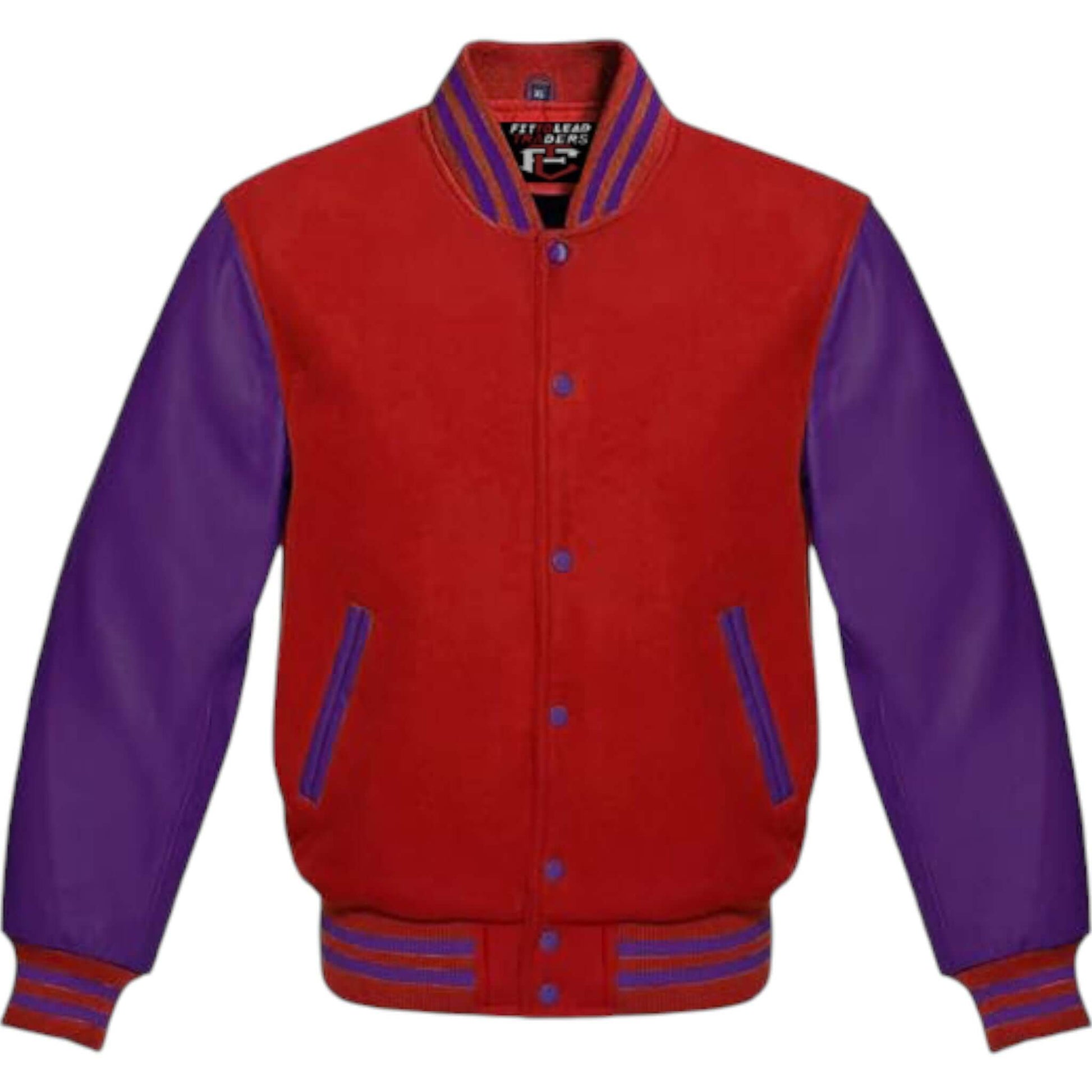 Premium Varsity Jacket Wool Body with Purple Leather Sleeves
