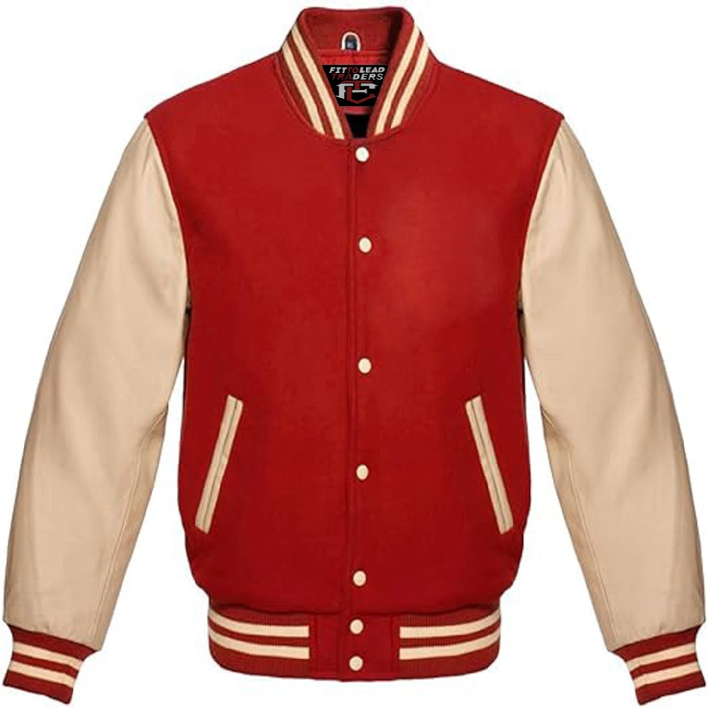 Classic Varsity Jacket Wool Body & Cream Leather Sleeves Vintage Baseball Style