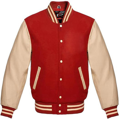 Classic Varsity Jacket Wool Body & Cream Leather Sleeves Vintage Baseball Style