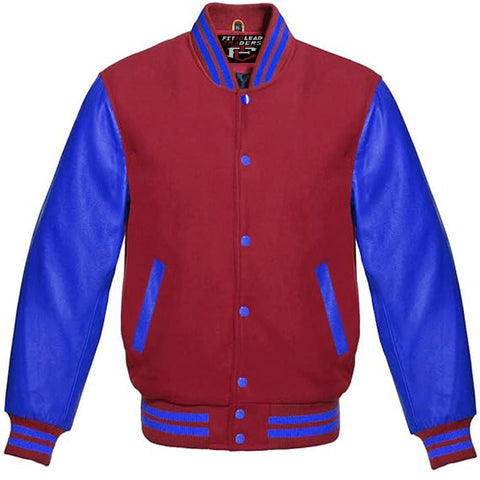 Multicolor Wool Varsity Jacket & Royal Blue Leather Sleeves Unisex Fit