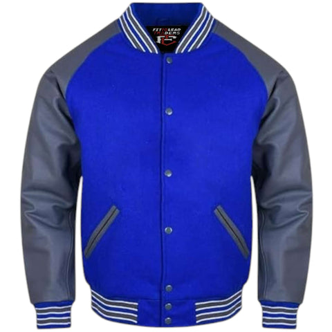 Letterman Varsity Jacket Wool Body with Grey Leather Sleeves