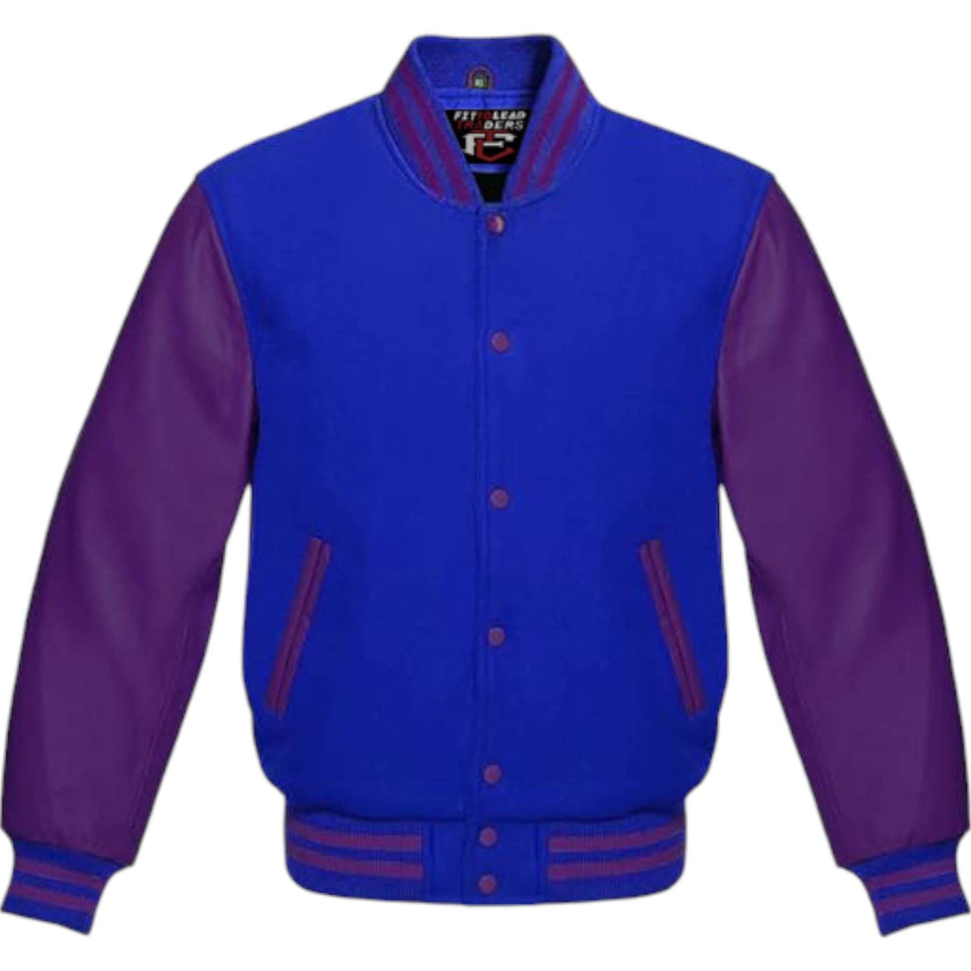 Premium Varsity Jacket Wool Body with Purple Leather Sleeves
