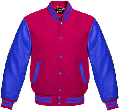 Multicolor Wool Varsity Jacket & Royal Blue Leather Sleeves Unisex Fit