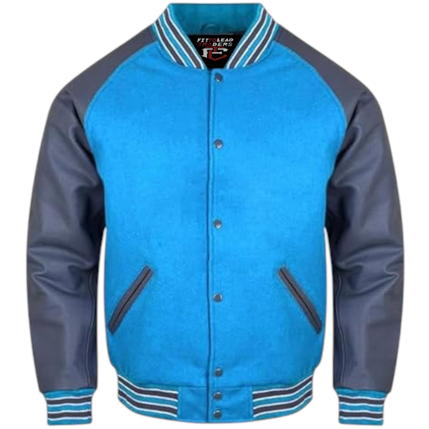 Drop Shoulder Lettermen Varsity Jacket Wool Body Grey Leather Sleeves