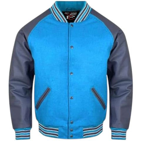 Letterman Varsity Jacket Wool Body with Grey Leather Sleeves