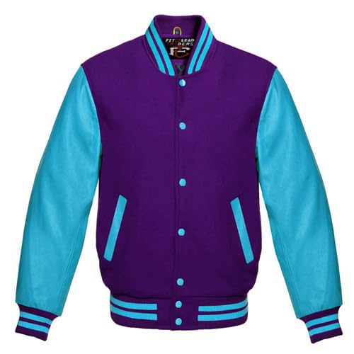 Multicolor Wool Varsity Jacket Genuine Sky Leather Sleeves Streetwear