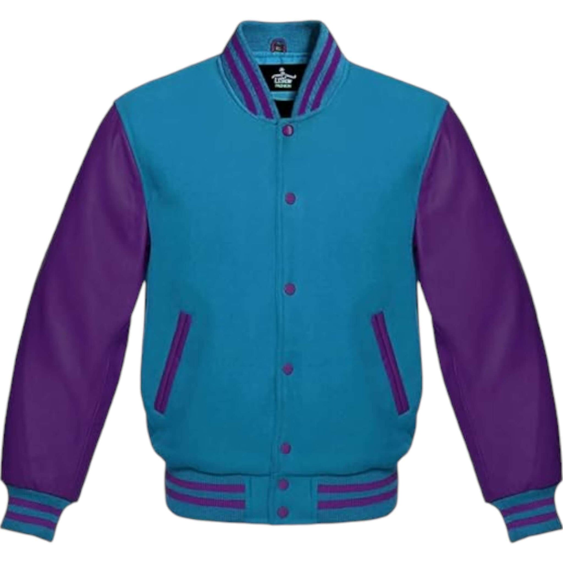 Premium Varsity Jacket Wool Body with Purple Leather Sleeves